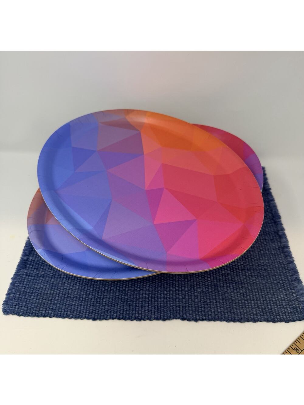 Davidson Plyforms 12” Geometric Serving Plates Trays Pink Purple Blue Set of 2